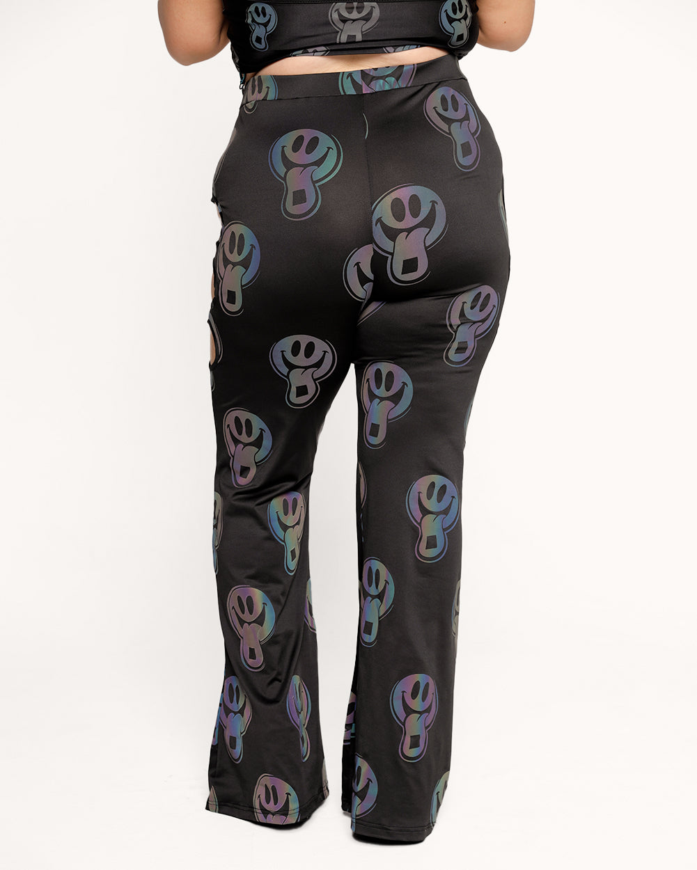 Happy Hour Rainbow Reflective Cutout Bell Bottoms-Black/Rainbow-Curve1-Back--Milani---1X