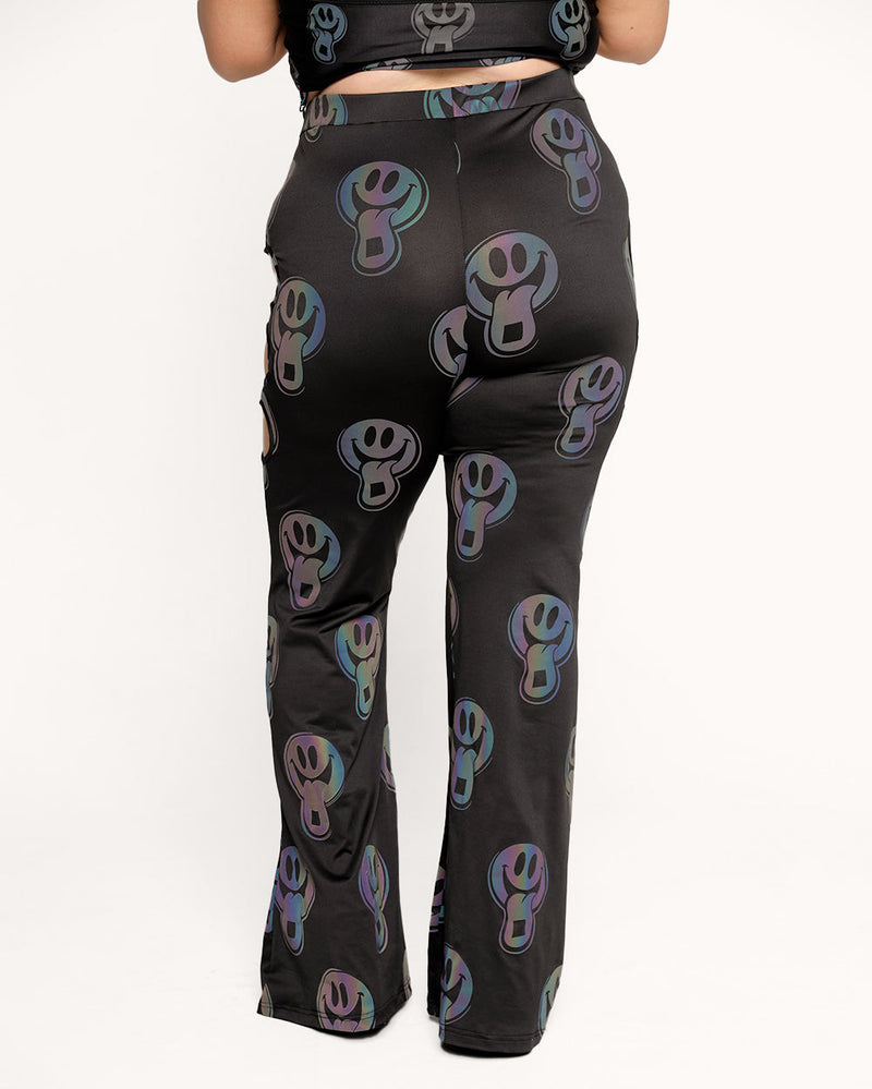 Happy Hour Rainbow Reflective Cutout Bell Bottoms - Image 6