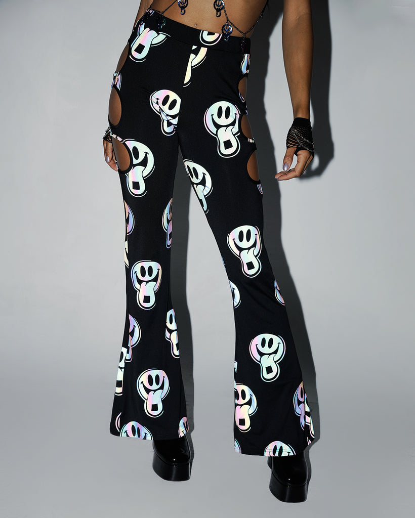 Happy Hour Rainbow Reflective Cutout Bell Bottoms-Black/Rainbow-Regular-Reflective--Courtney---S