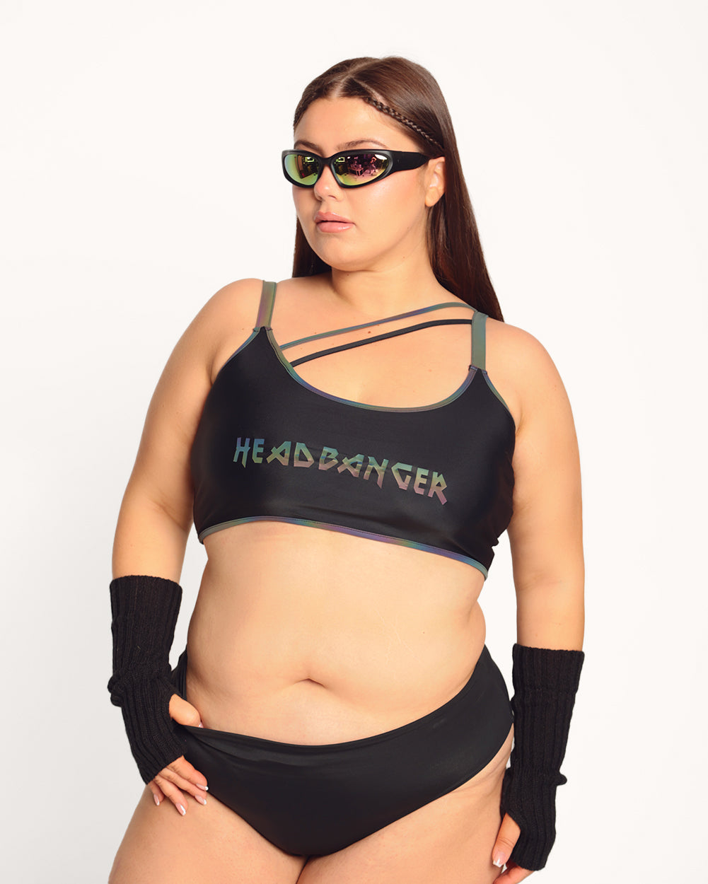 Headbanger BB Rainbow Reflective Crop Top-Black/Rainbow-Curve1-Front--Milani---1X