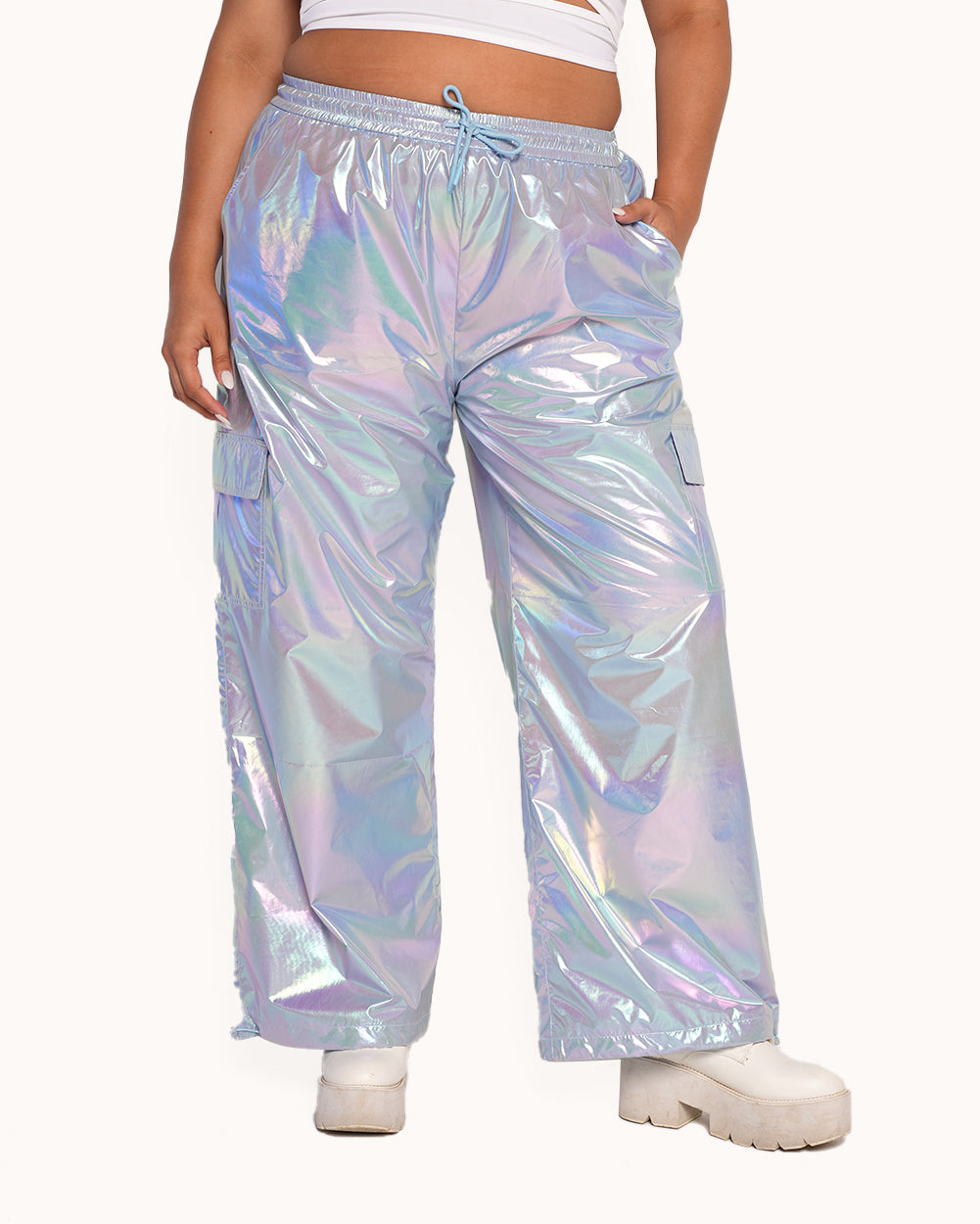 Heaven is a Hologram Iridescent Cargo Pants-Iridescent-Curve1-Front--Anyssa---1X