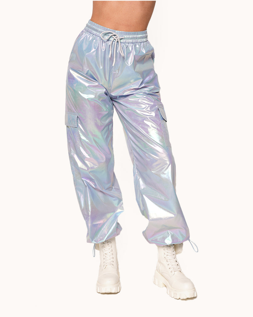 Heaven is a Hologram Iridescent Cargo Pants-Iridescent-Regular-Front--Sarah2---S