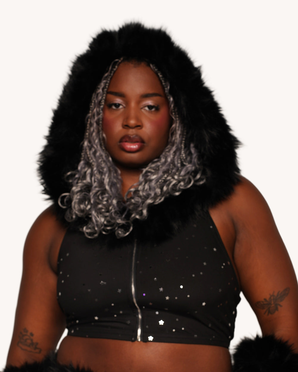 Holo Star Fur Hooded Top with Sleeves - Image 38397528670391