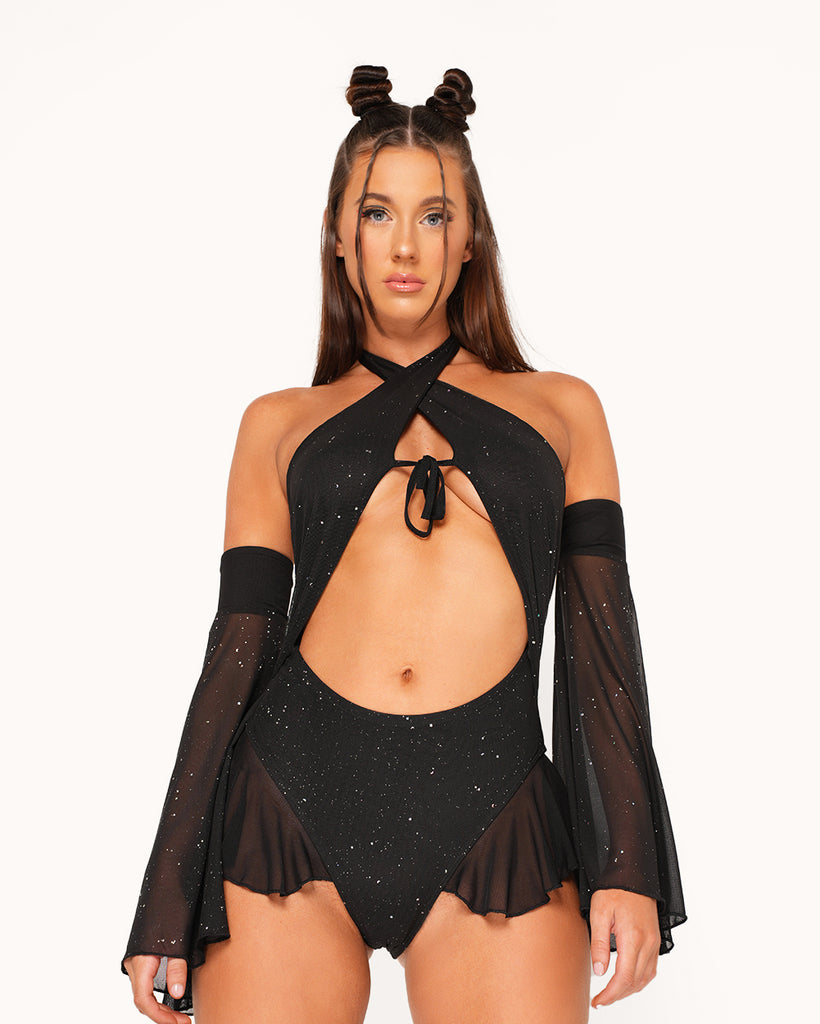 Holo Star Mesh Halter Bodysuit Set-Black-Regular-Front 2--Sarah2---S