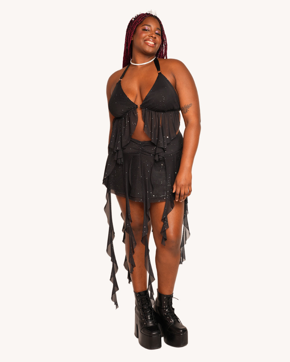 Holo Star Mesh Halter Ruffle Top - Image 5