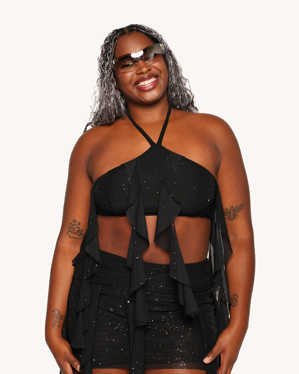 Holo Star Mesh Halter Ruffle Top - Image 6