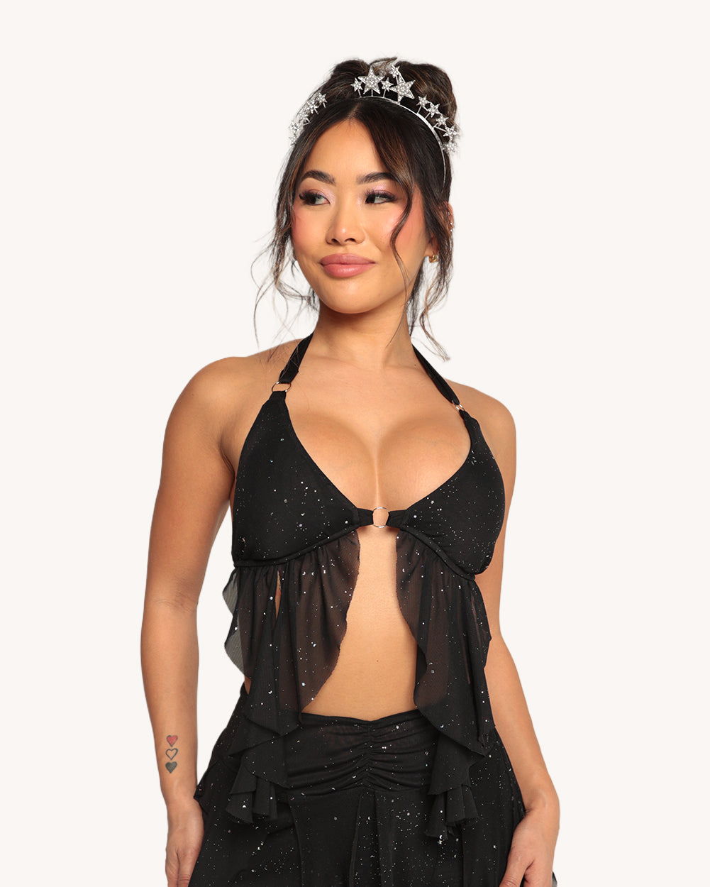 Holo Star Mesh Halter Ruffle Top - Image 34531732422839