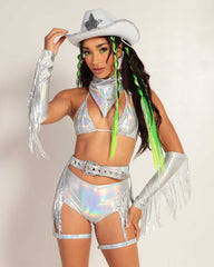  Cowgirl Costume for Women: Cowgirl Outfit Rave Outfits for  Women Festivals Metallic Top Garter Shorts Bottoms Bandana Space Cowgirl  Halloween Alien Costumes Cosplay Western 80s Costumes Gold Small :  Clothing, Shoes