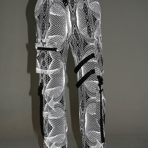 Silver reflective cargo joggers for festival fashion