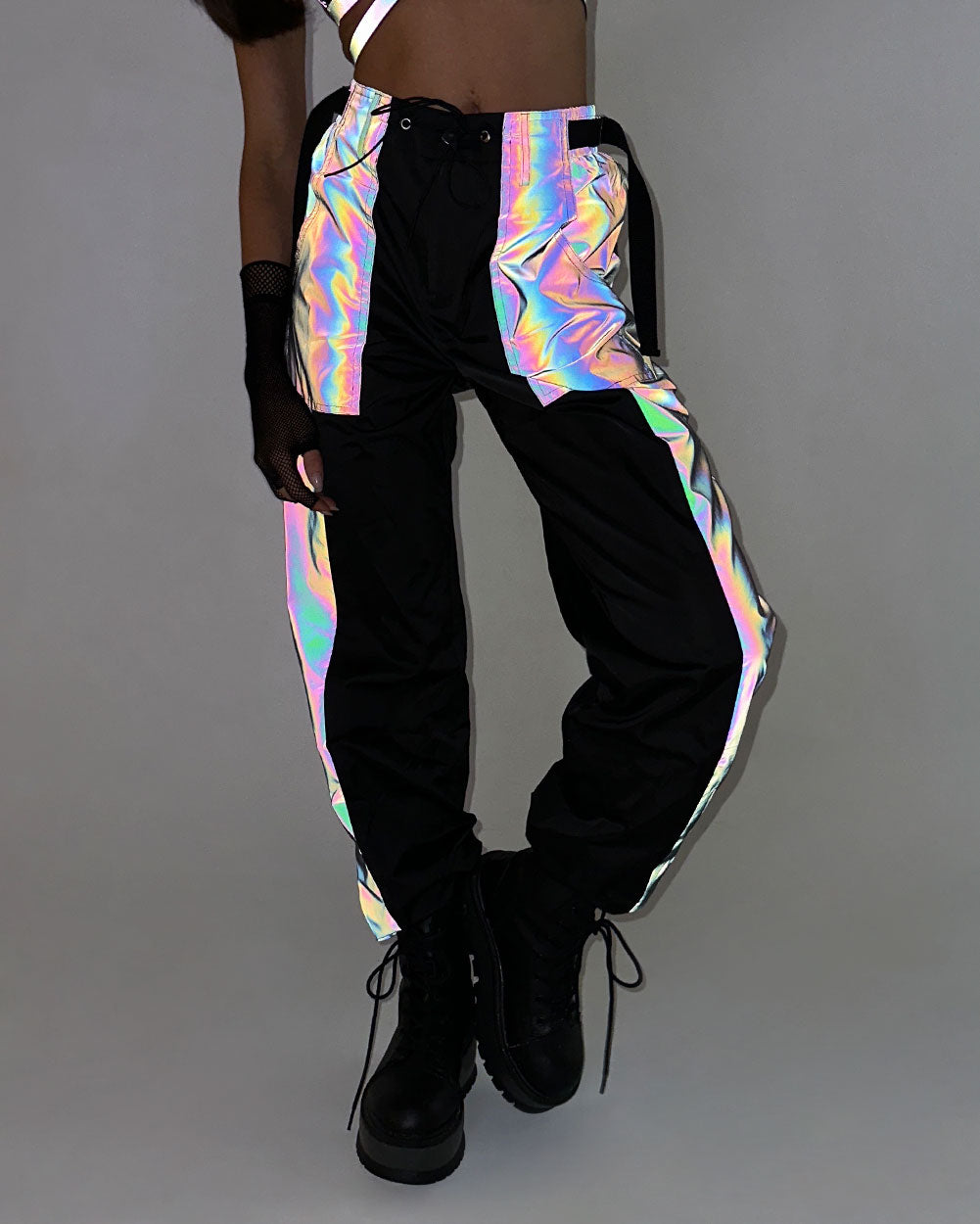 Time 2 Get Lit Rainbow Reflective Cargo Joggers-Black/Rainbow-Reflective--Hannah---S