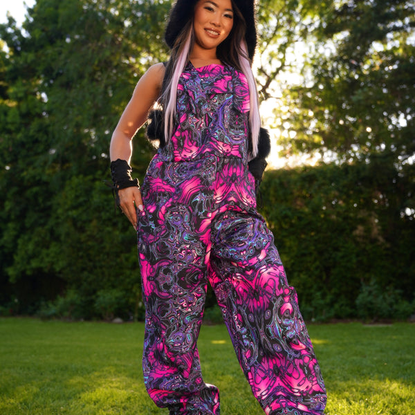 Lucid lava print overalls for rave festivals