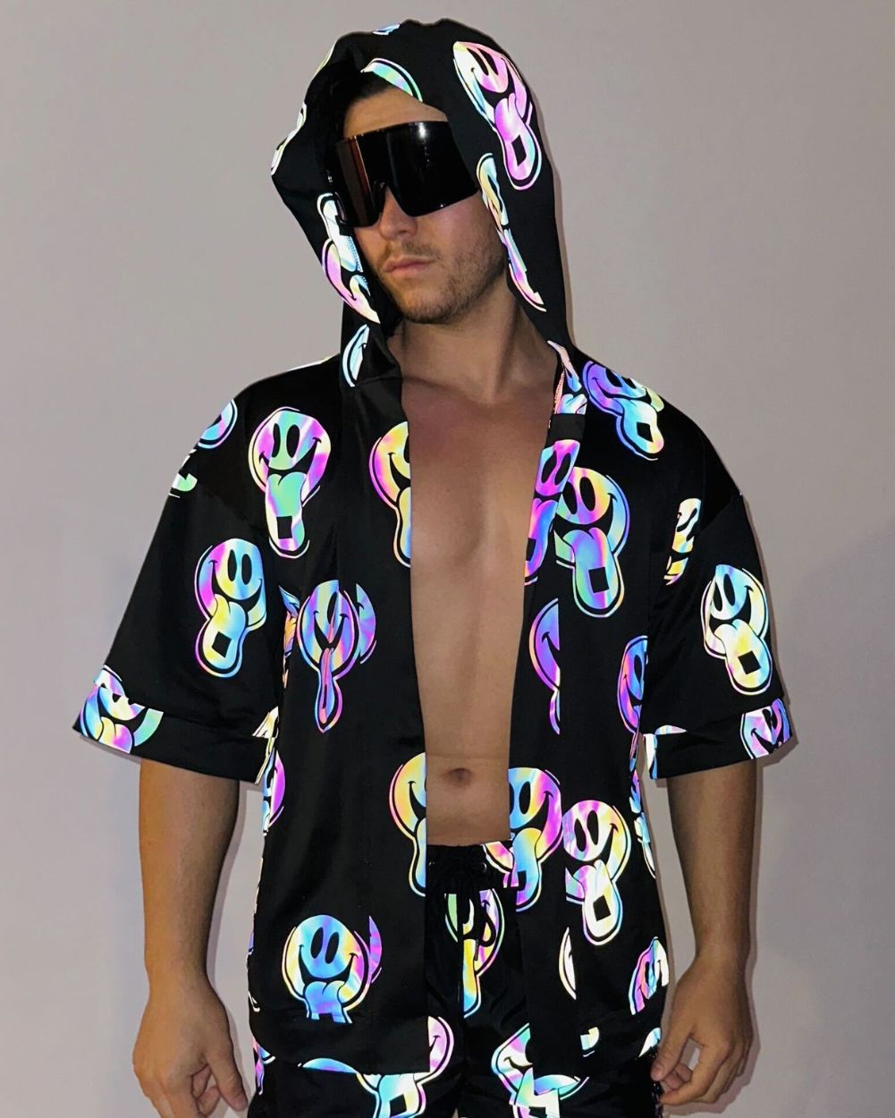 Happy Hour Rainbow Reflective Hooded Robe-Black/Rainbow-Regular-Reflective--Eric2---L