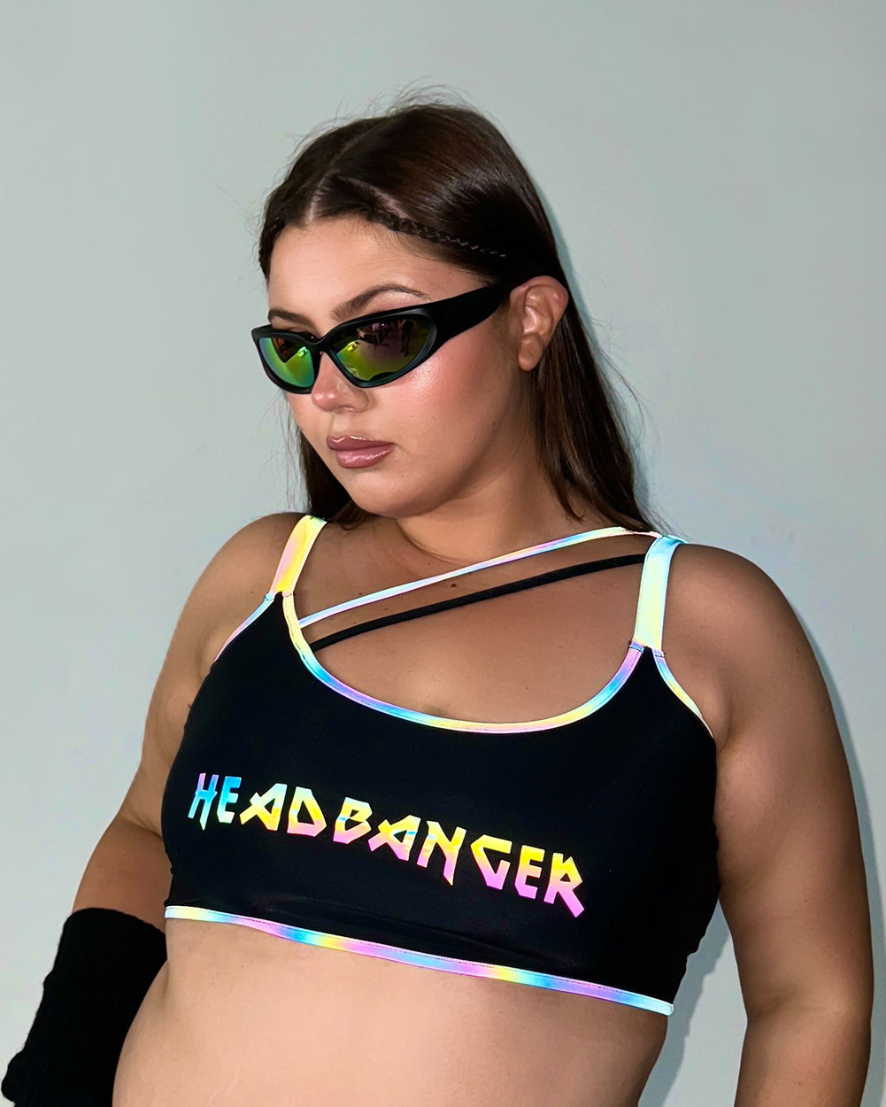 Headbanger BB Rainbow Reflective Crop Top-Black/Rainbow-Curve1-Reflective--Milani---1X