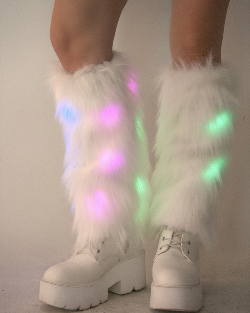 LED Queen Light Up Furry Leg Warmer Fluffies - Image 34857276014775
