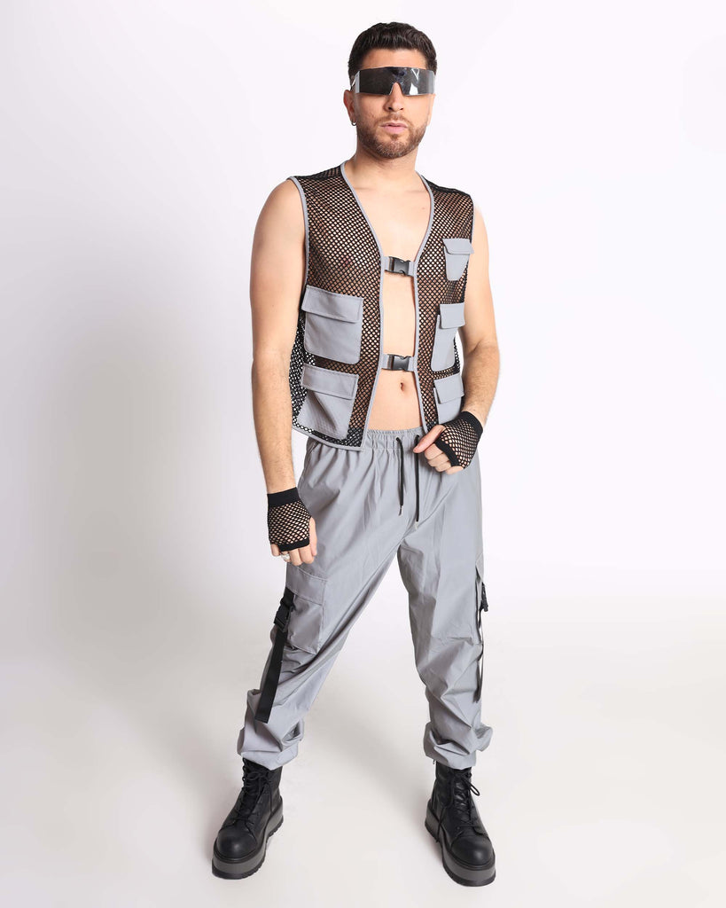 Delaying Tactic Reflective Fishnet Vest-Black/Grey-Full--Jose---S