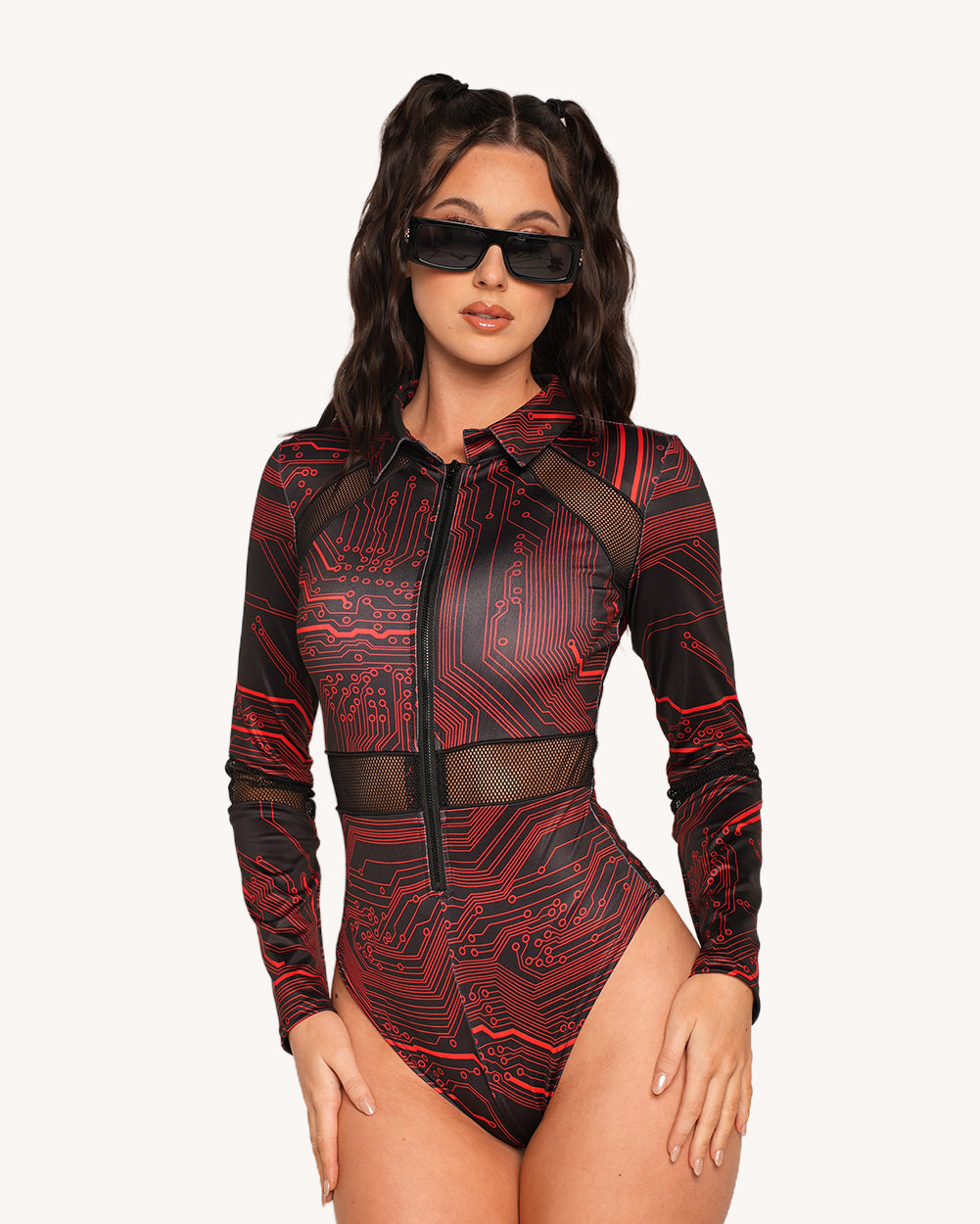 Infinite Matrix Longsleeve Zip-Up Bodysuit - Image 34592628113591
