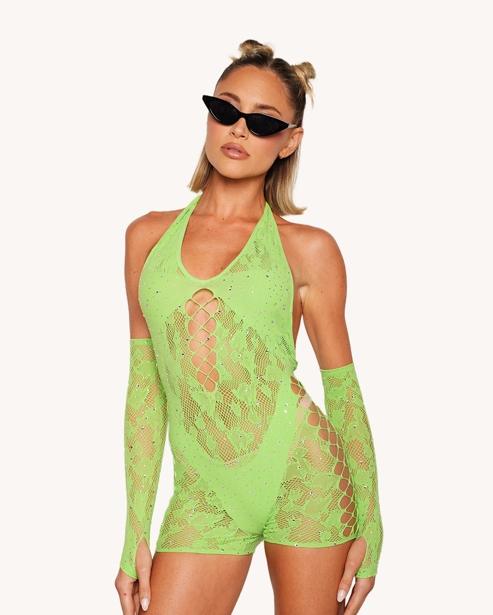 Jurassic Queen Rhinestone Romper with Sleeves - Image 37743453175991