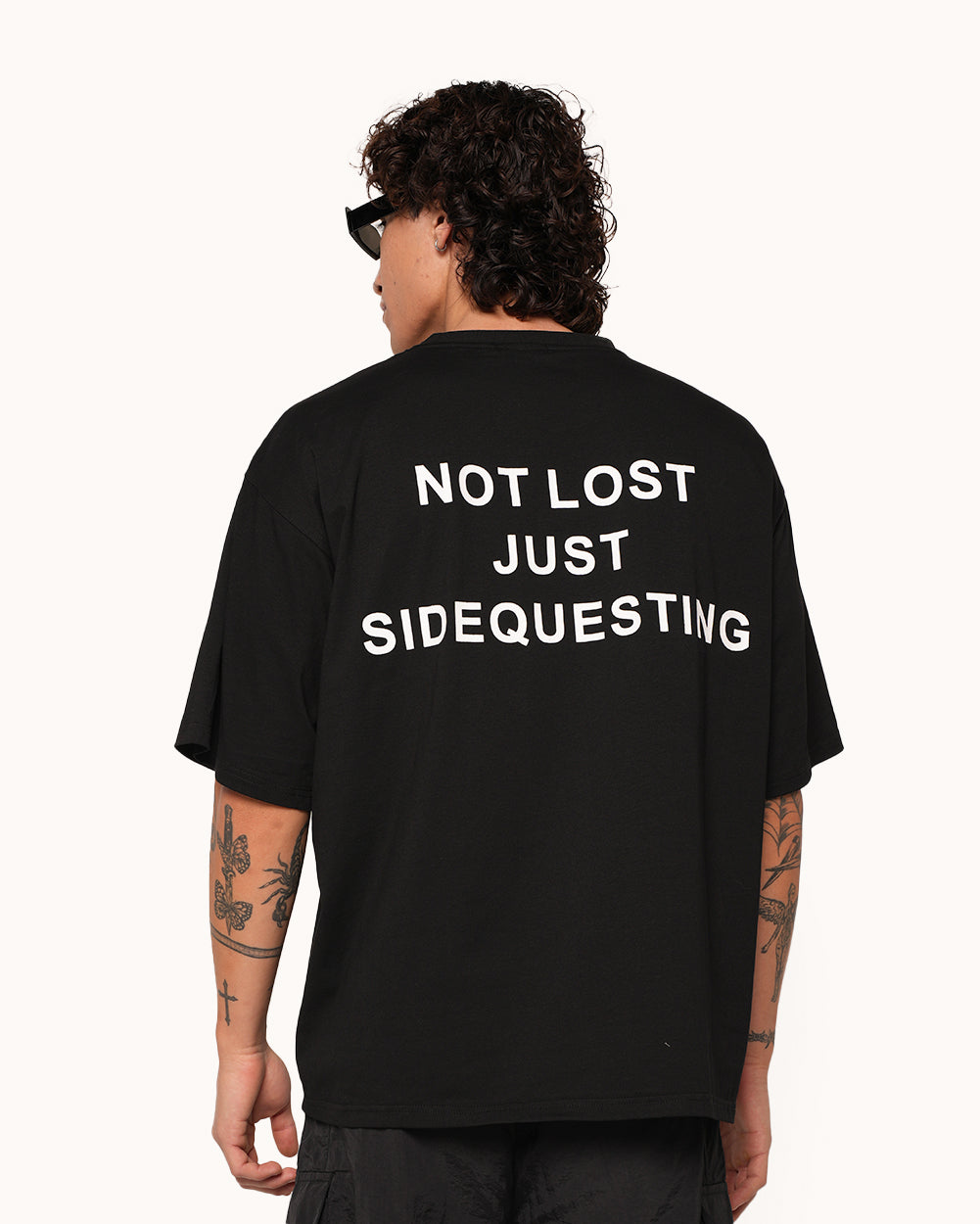 Just Sidequesting Tee-Black/White-Regular-Back--Aden---L