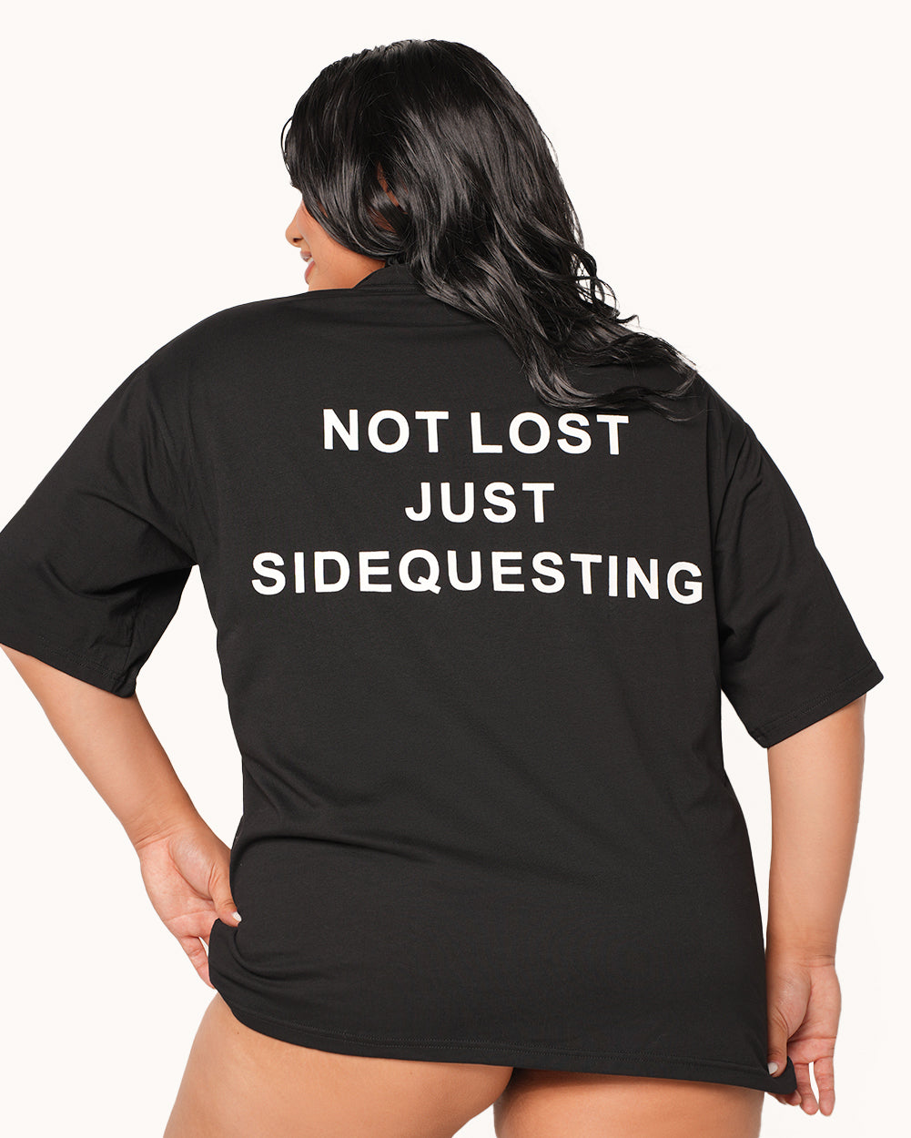 Just Sidequesting Tee-Black/White-Curve1-Back--Anyssa---2XL