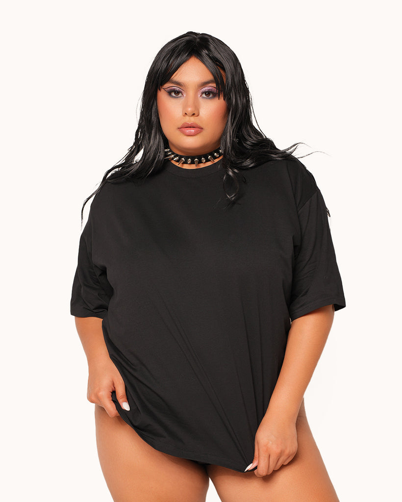 Just Sidequesting Tee-Black/White-Curve1-Front--Anyssa---2XL