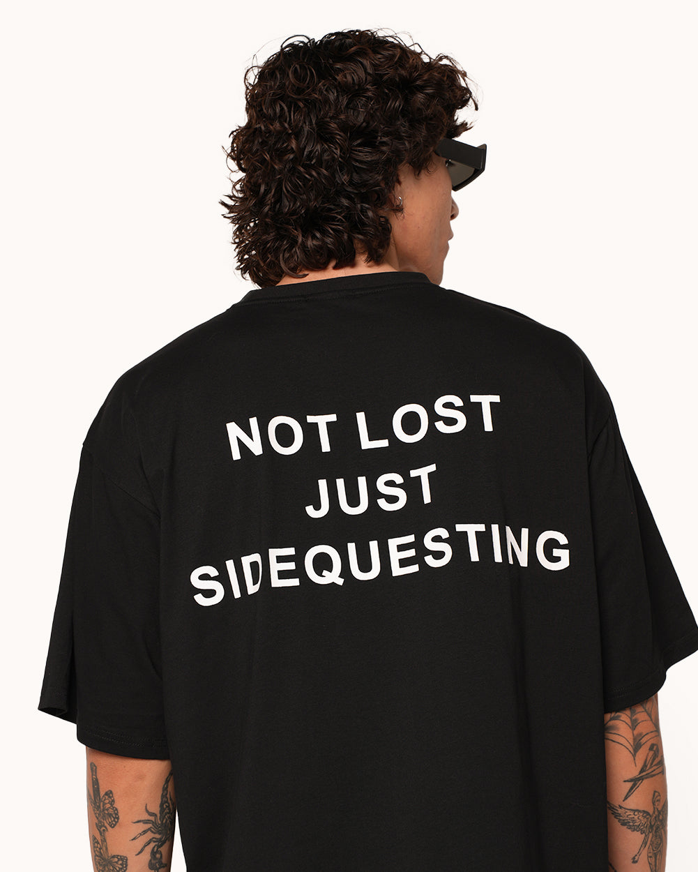 Just Sidequesting Tee-Black/White-Regular-Detail--Aden---L