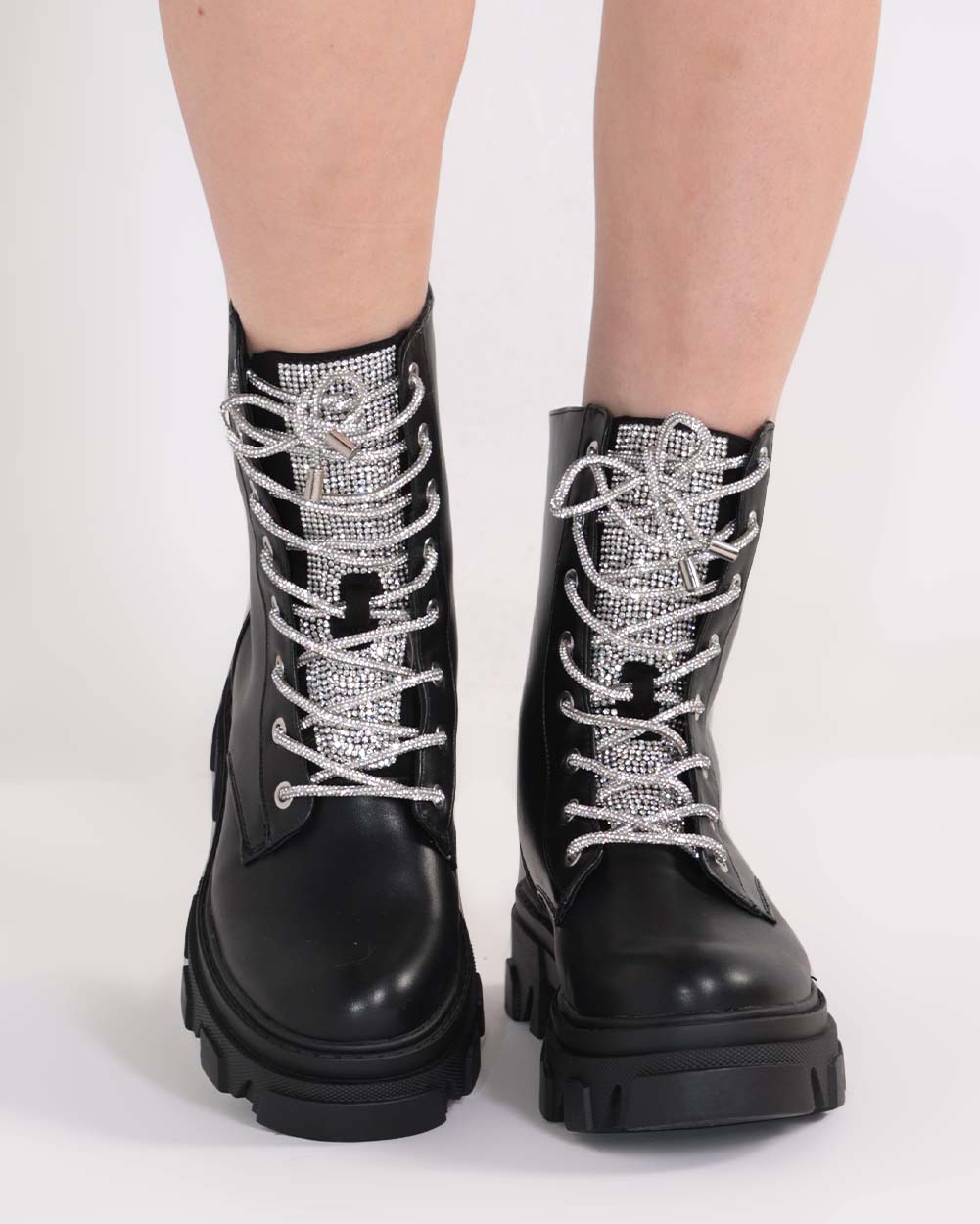 Kandi Kickers Lace Up Boots-Black-Front