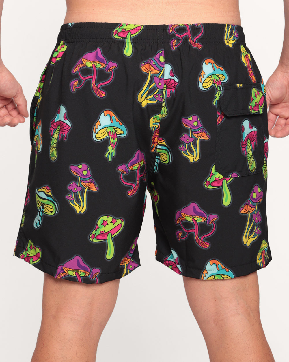 Kooky Chronicles Mushroom Shorts-Black/Green/Pink/Purple-Regular-Back--Eric2---L