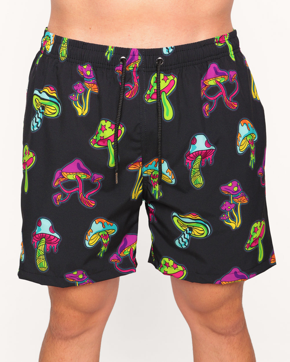 Kooky Chronicles Mushroom Shorts-Black/Green/Pink/Purple-Regular-Front--Eric2---L