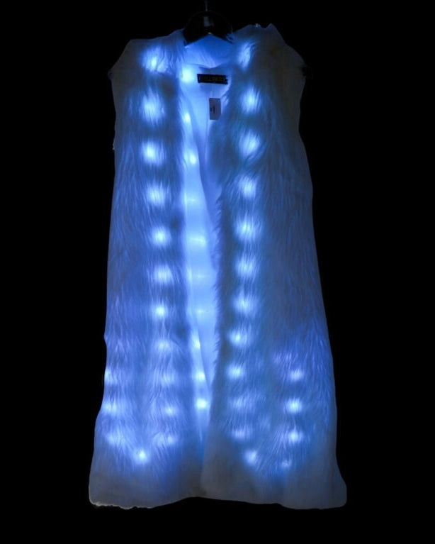 Rainbow Bright LED Faux Fur Long Jacket with Hood - Image 35190098657463