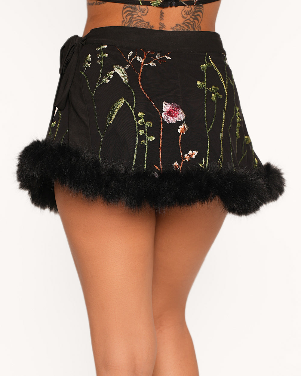 Lace Flowerfields Stretch Marabou Side Tie Mini Skirt - Image 1