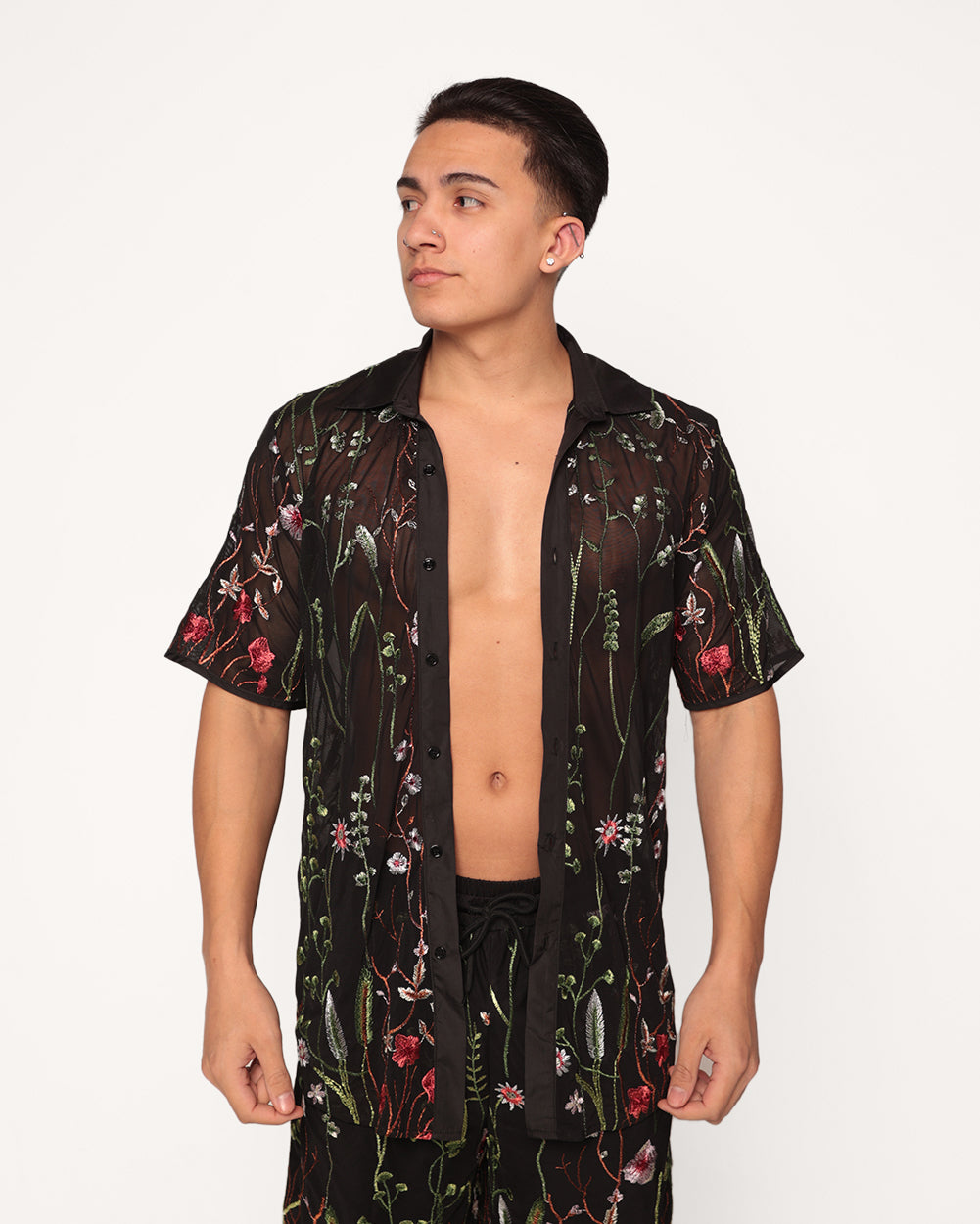 Lace Flowerfields Stretch Short Sleeves Men's Top-Men