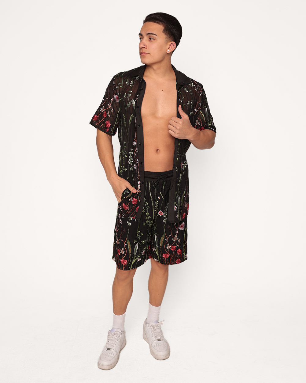 Lace Flowerfields Stretch Short Sleeves Men's Top-Men