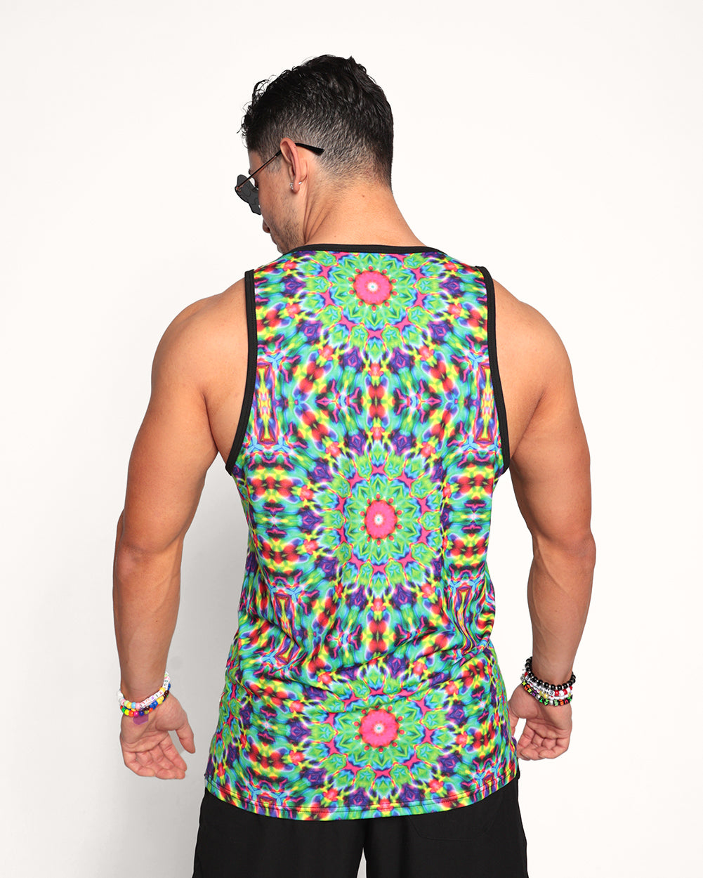 Lava Java Psychedelic Men's Tank-Neon Green/Neon Orange/Neon Pink/Neon Yellow-Regular-Back--Eric---L