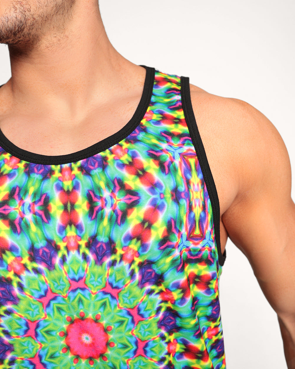 Lava Java Psychedelic Men's Tank-Neon Green/Neon Orange/Neon Pink/Neon Yellow-Regular-Detail--Eric---L