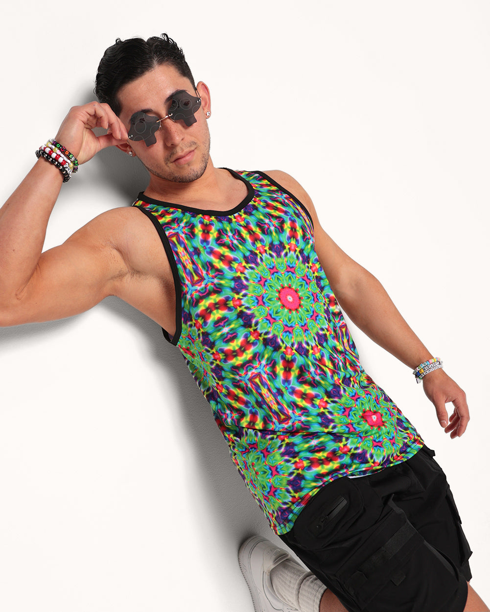 Lava Java Psychedelic Men's Tank-Neon Green/Neon Orange/Neon Pink/Neon Yellow-Regular-Front--Eric---L