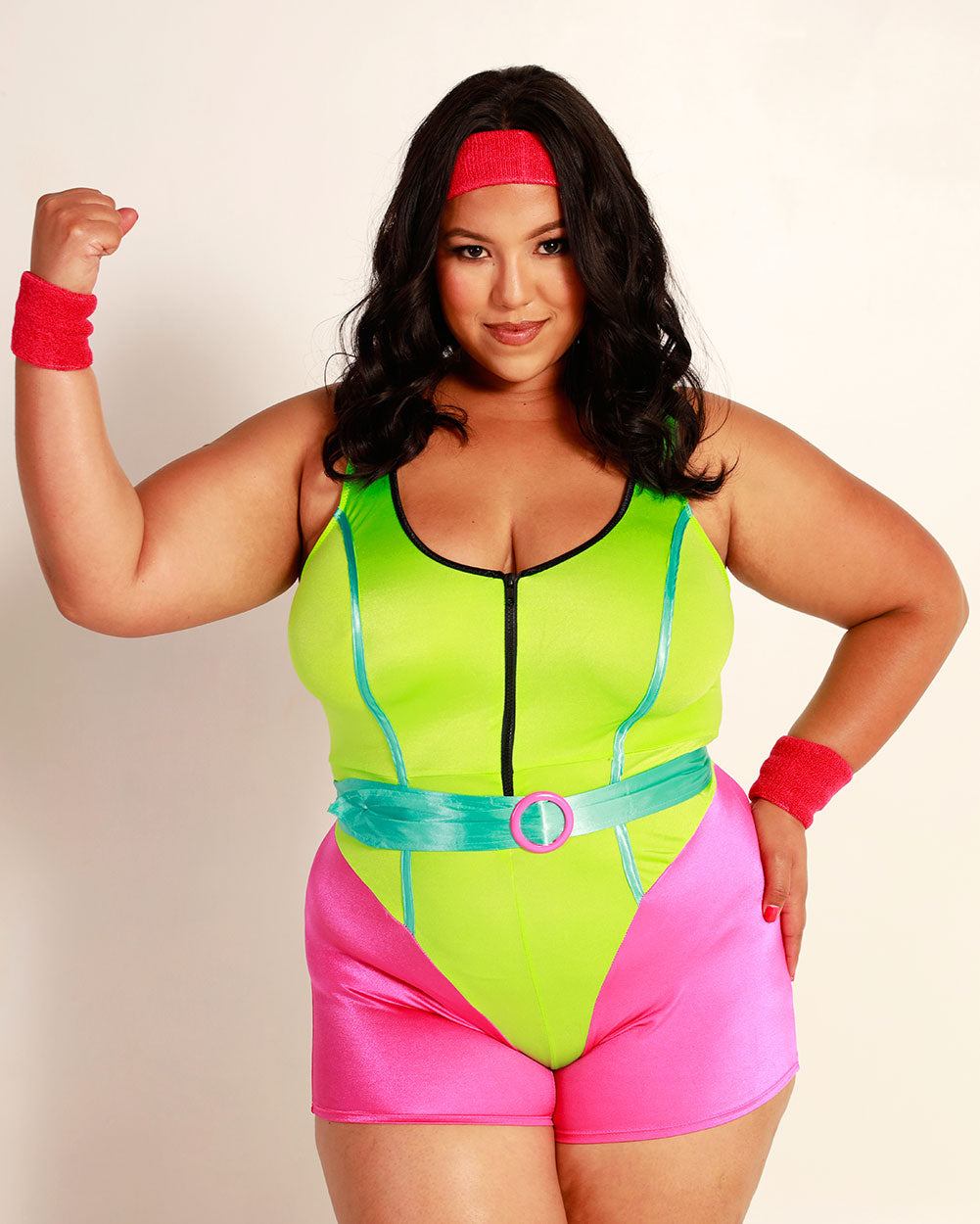 80s Work out Costume With Jumpsuit Neon Headband and Wrist Cuffs