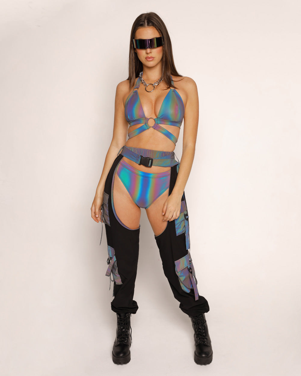 Lightning Flash Rainbow Reflective Crop Top-Rainbow-Regular-Full--Sarah2---S