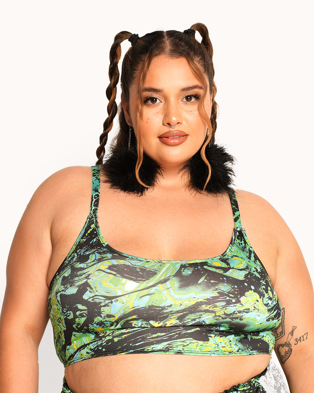 Liquid Toxin Cami Top-Black/Neon Green-Curve1-Front--Daniella---1X