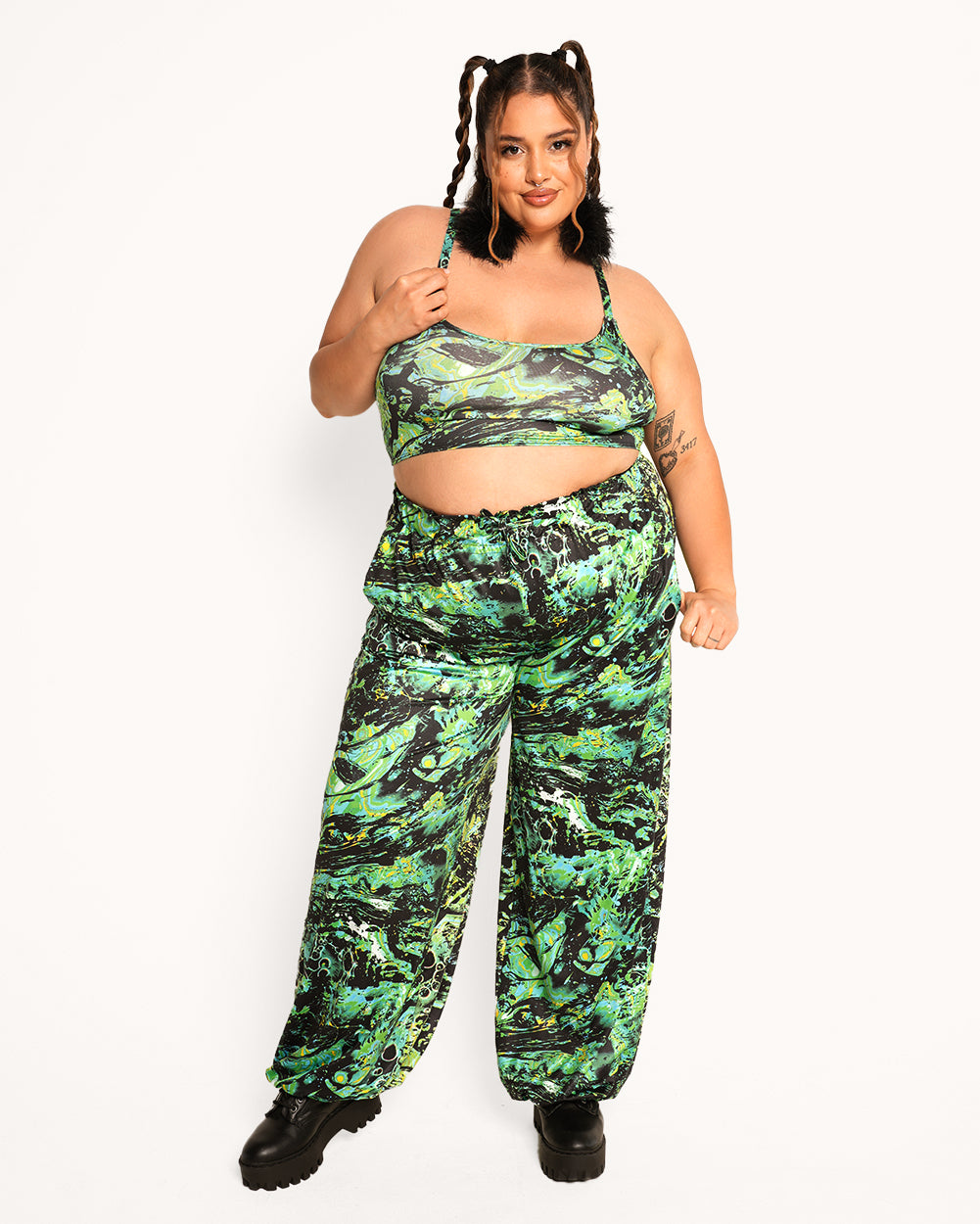 Liquid Toxin Harem Pants-Black/Neon Green-Curve1-Full--Daniella---1X