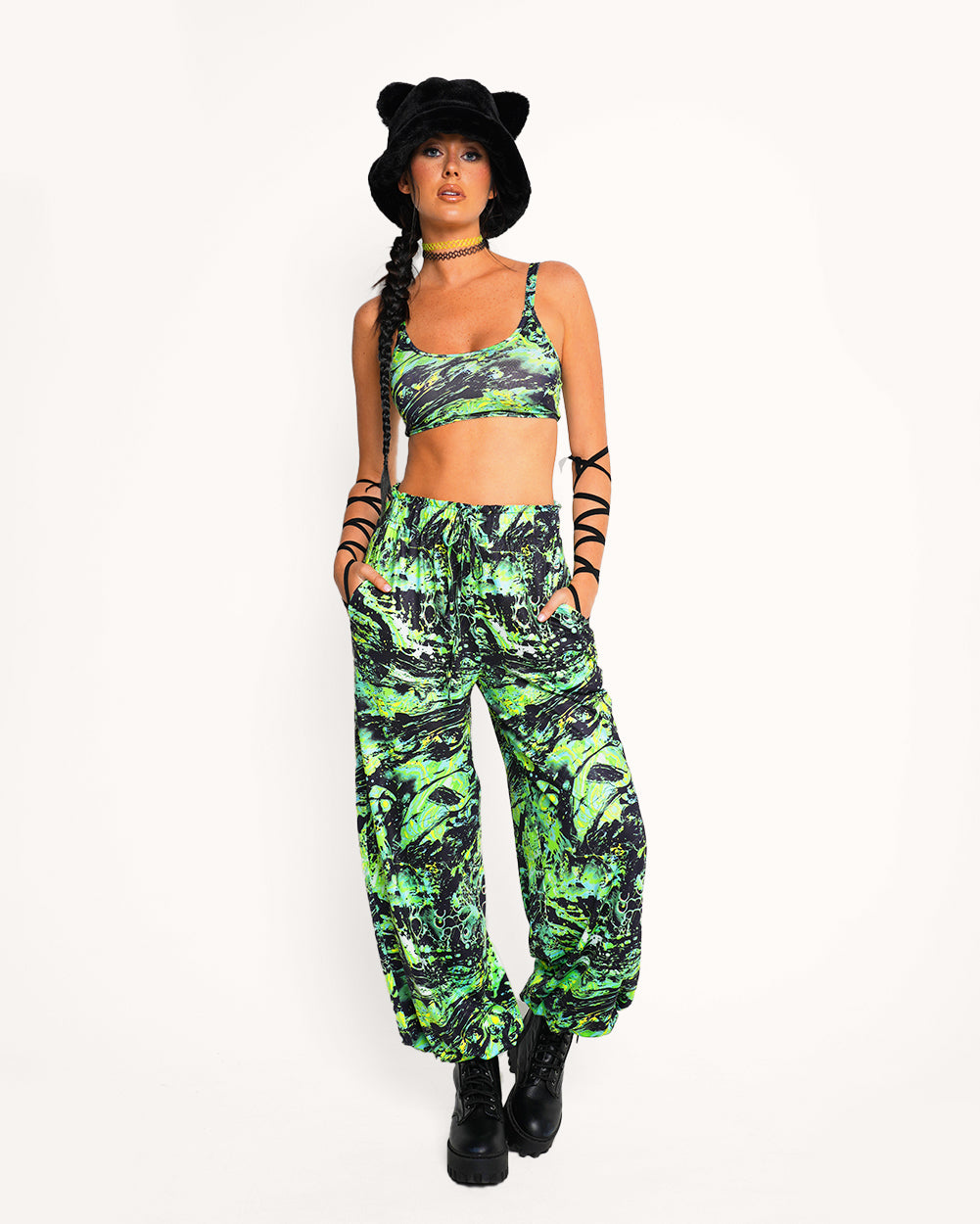 Liquid Toxin Harem Pants-Black/Neon Green-Regular-Full--Sarah2---S