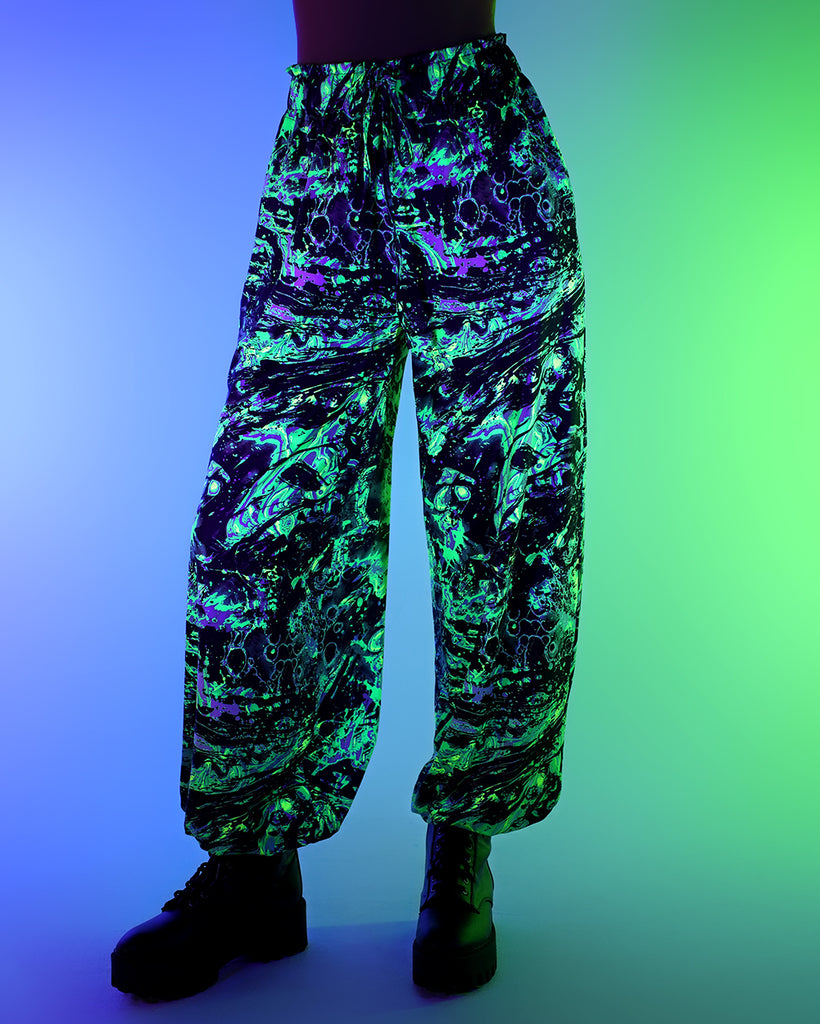 Liquid Toxin Harem Pants-Black/Neon Green-Regular-UV--Sarah2---S