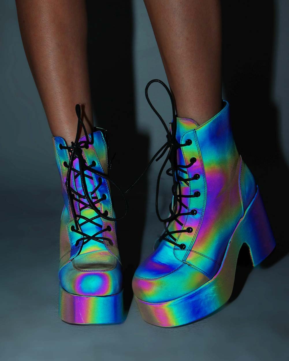 Look At Me Rainbow Reflective Lace Up Boots – iHeartRaves