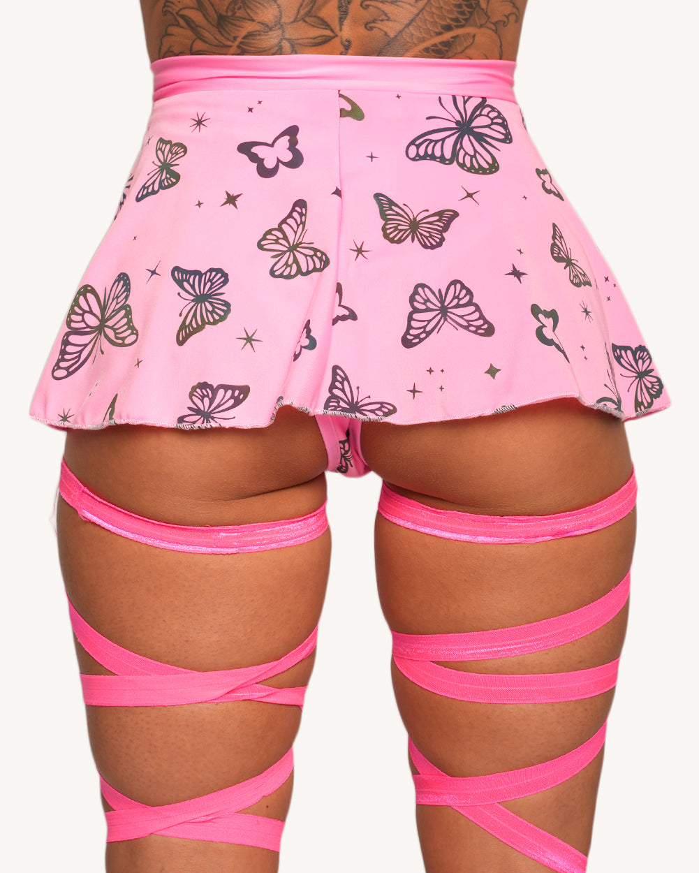 Lucid Flight Pink Rainbow Reflective Skirt and Booty Shorts Set - Image 35112308146359