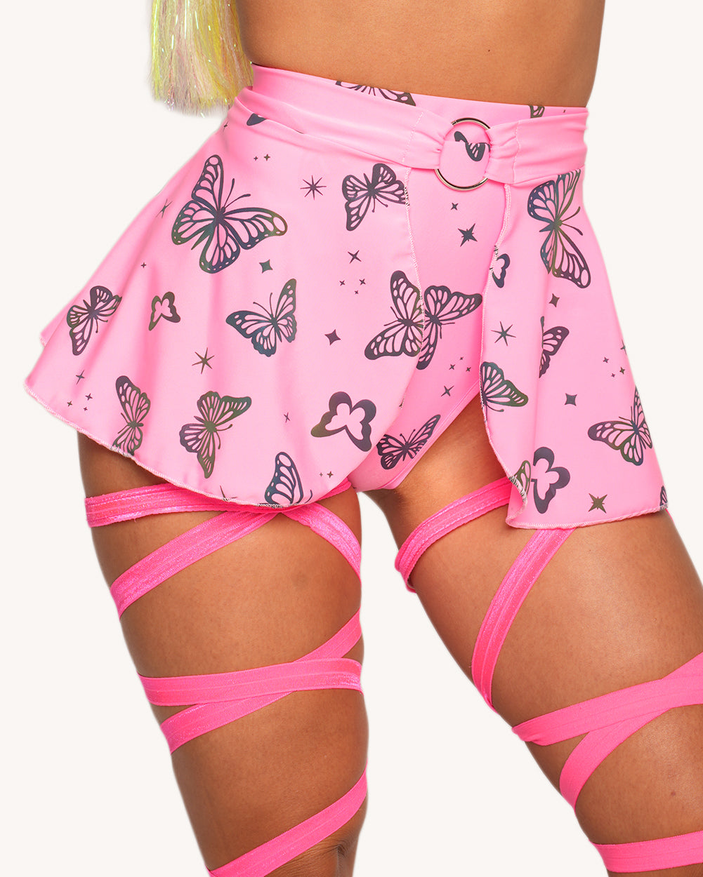 Lucid Flight Pink Rainbow Reflective Skirt and Booty Shorts Set - Image 2
