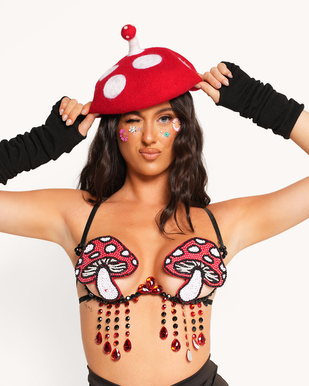 Magic Mushroom Carnival Bra-Black/Red/White-Regular-Front--Sarah2---S