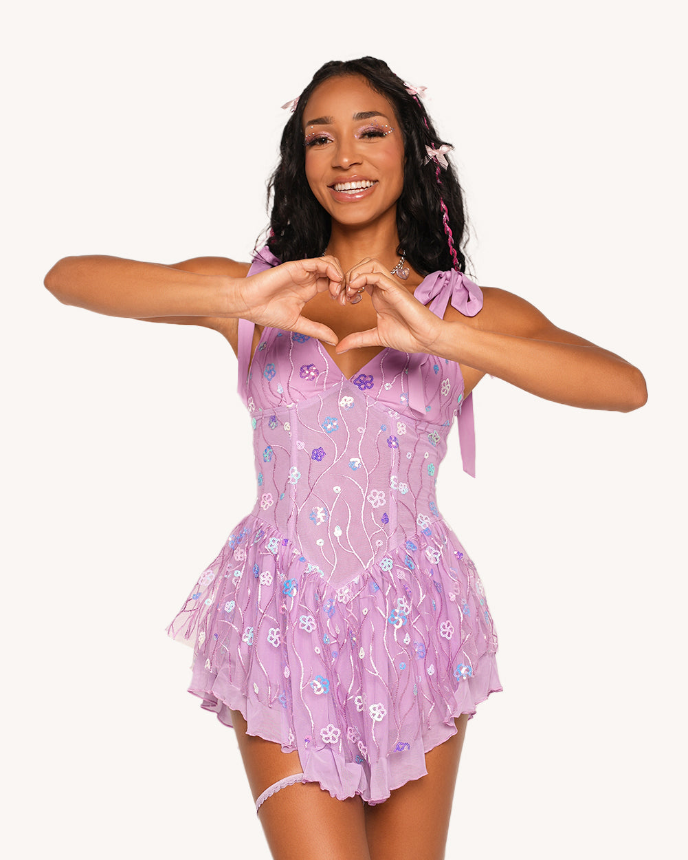 Make You Wonder Sequin Floral Dress - Image 32257425801399