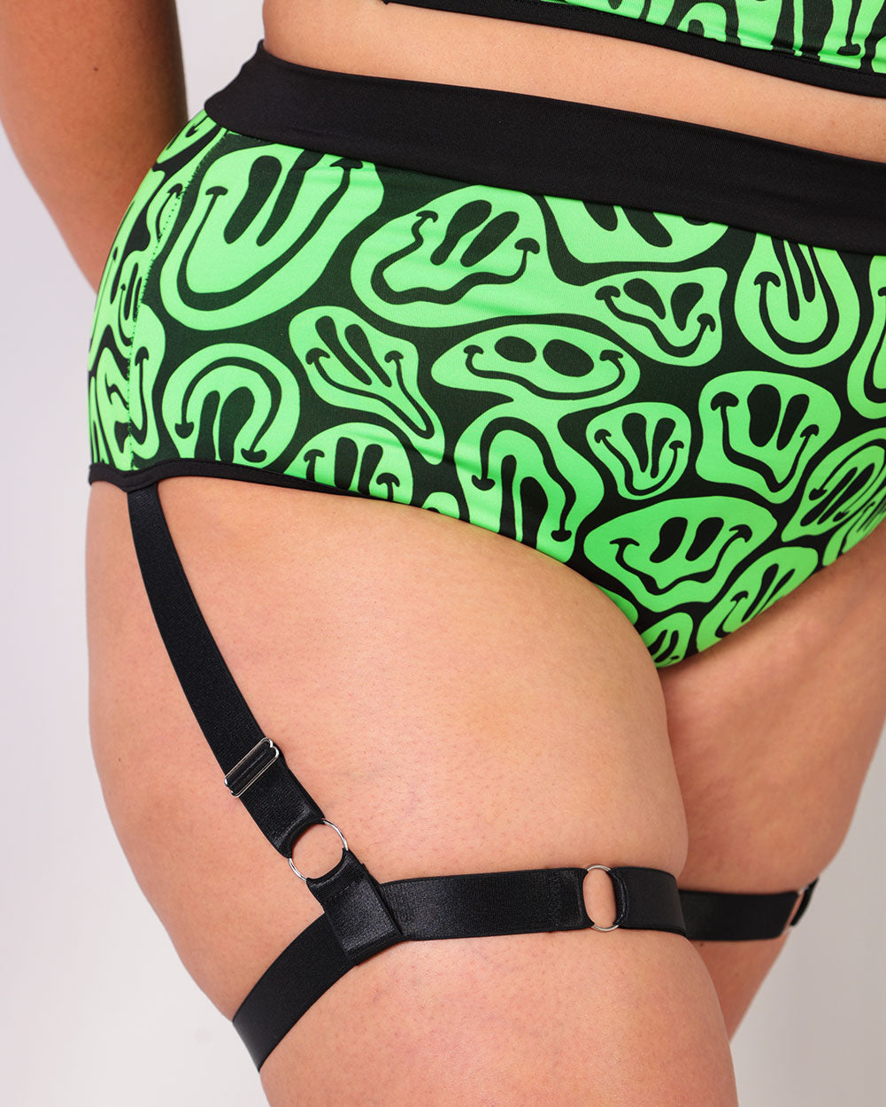 Melty Fantasy High Waist Harness Bottoms-Black/Neon Green-Curve1-Detail