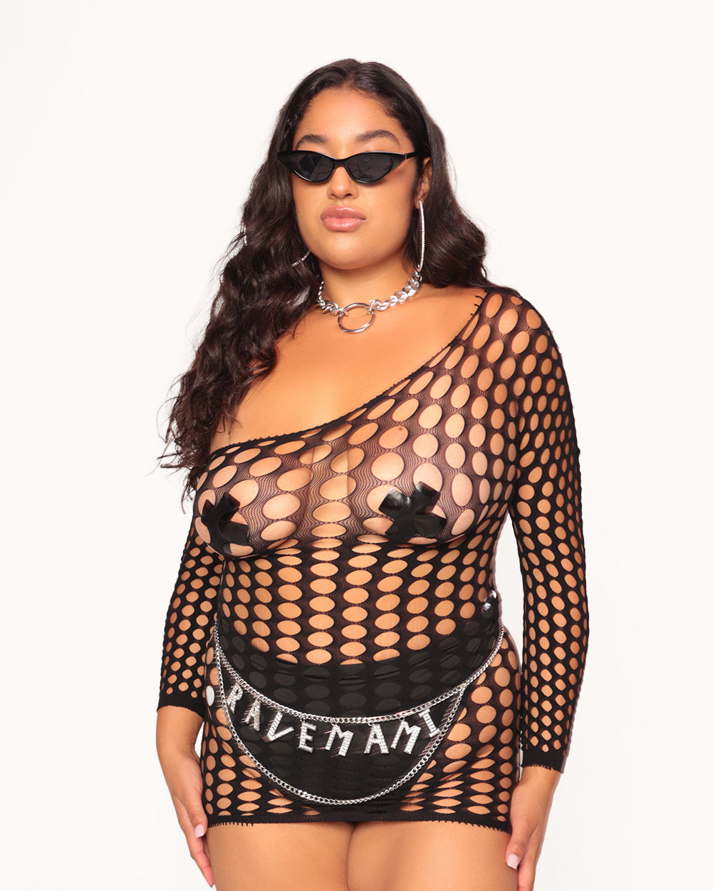 Midnight Magic Curve Fishnet Dress-Black-Curve1-Front--Nicole---1X