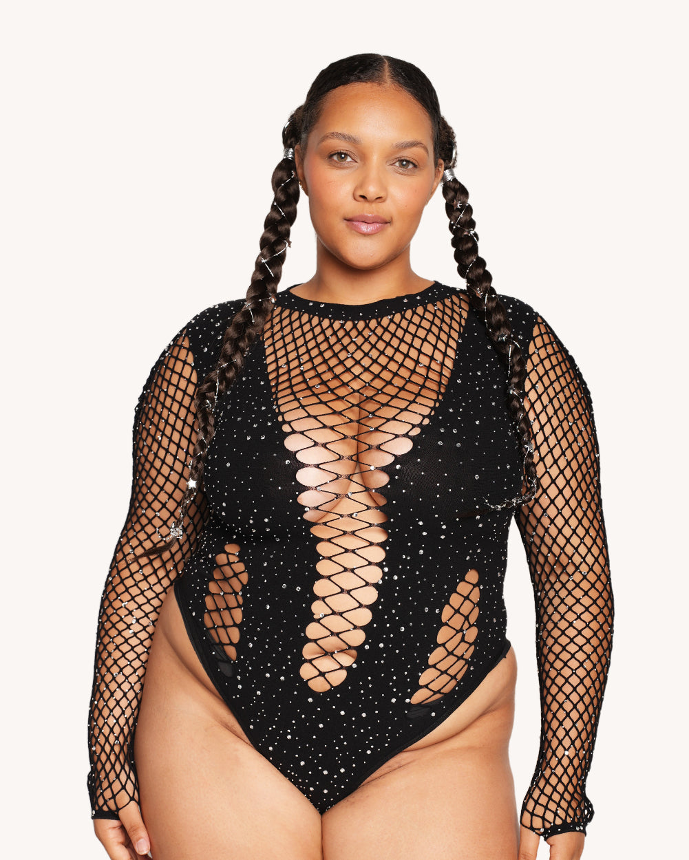 Midnight Tease Rhinestone Bodysuit - Image 37294620344503
