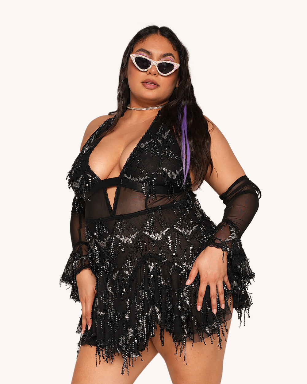 Moonlit Enchantment Halter Dress with Sleeves - Image 34686263492791